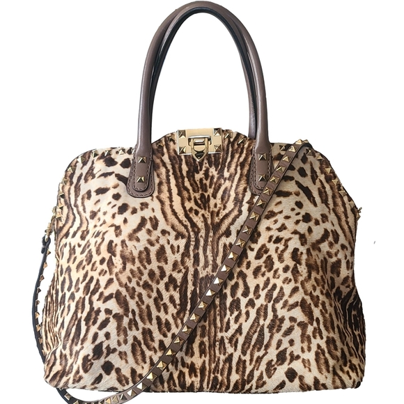Valentino Garavani Handbags - Garavani VALENTINO Exotic Leopard Calf Hair Leather Cavallini Handbag Rockstud